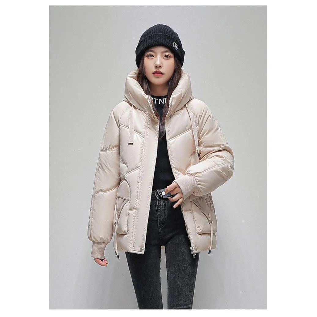 Drawstring Zip-Up Cropped Puffer Jacket