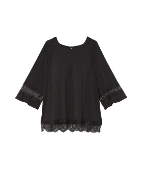 Drew 3/4 Flared Lace Sleeve Top | Black