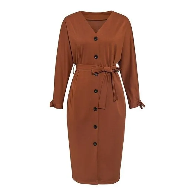 Elegant Long Party Bodycon Single Breasted Belt Batwing Sleeve Sexy High Waist Autumn Office Dress