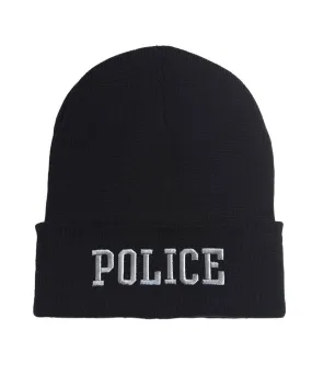 Embroidered Police Beanie - Black