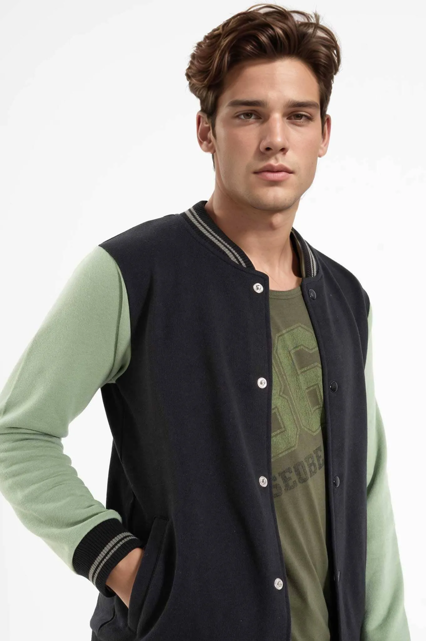 Eternity Premium Men's Contrast Sleeve Varsity Bomber Jacket