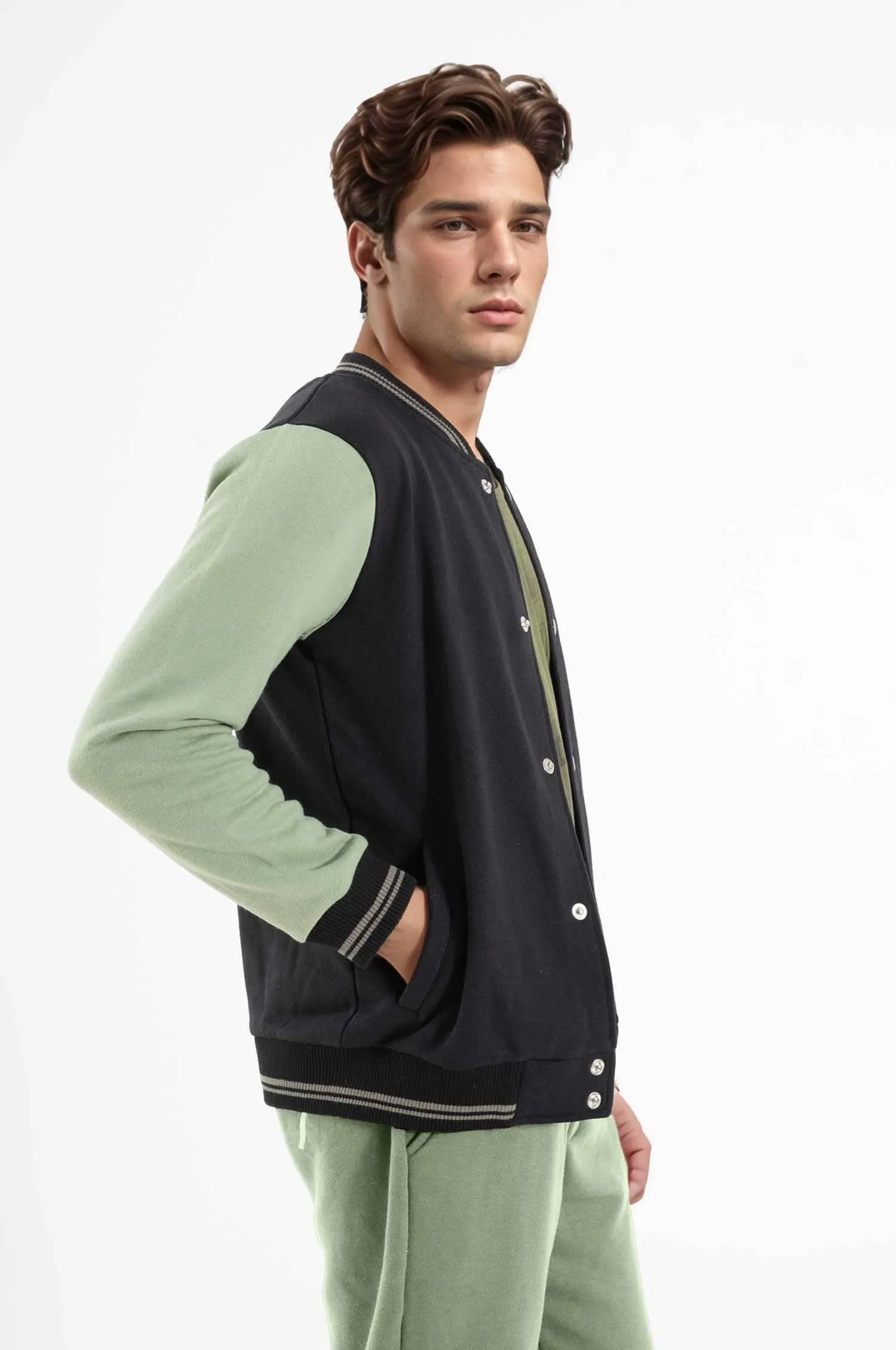 Eternity Premium Men's Contrast Sleeve Varsity Bomber Jacket