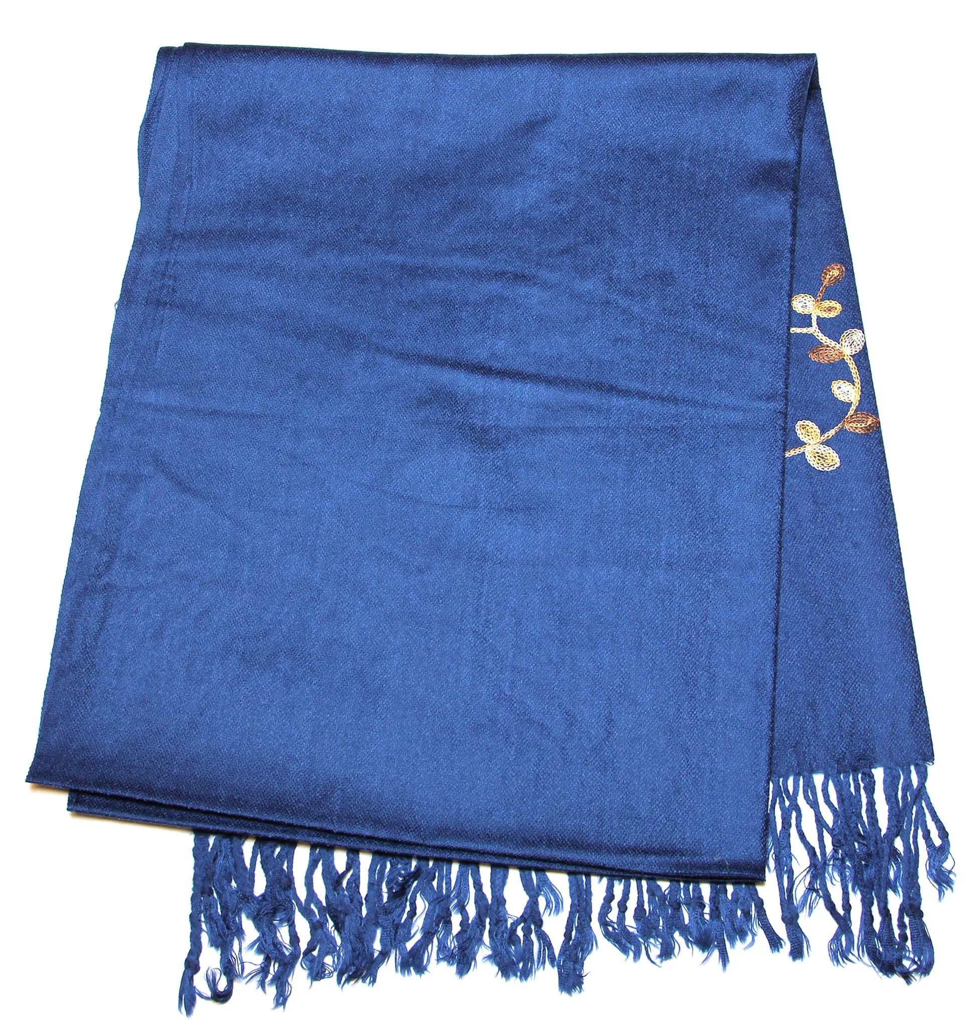 Fair Trade Hand Made Nepal Pashmina Scarf Shawl Embroidered Blue