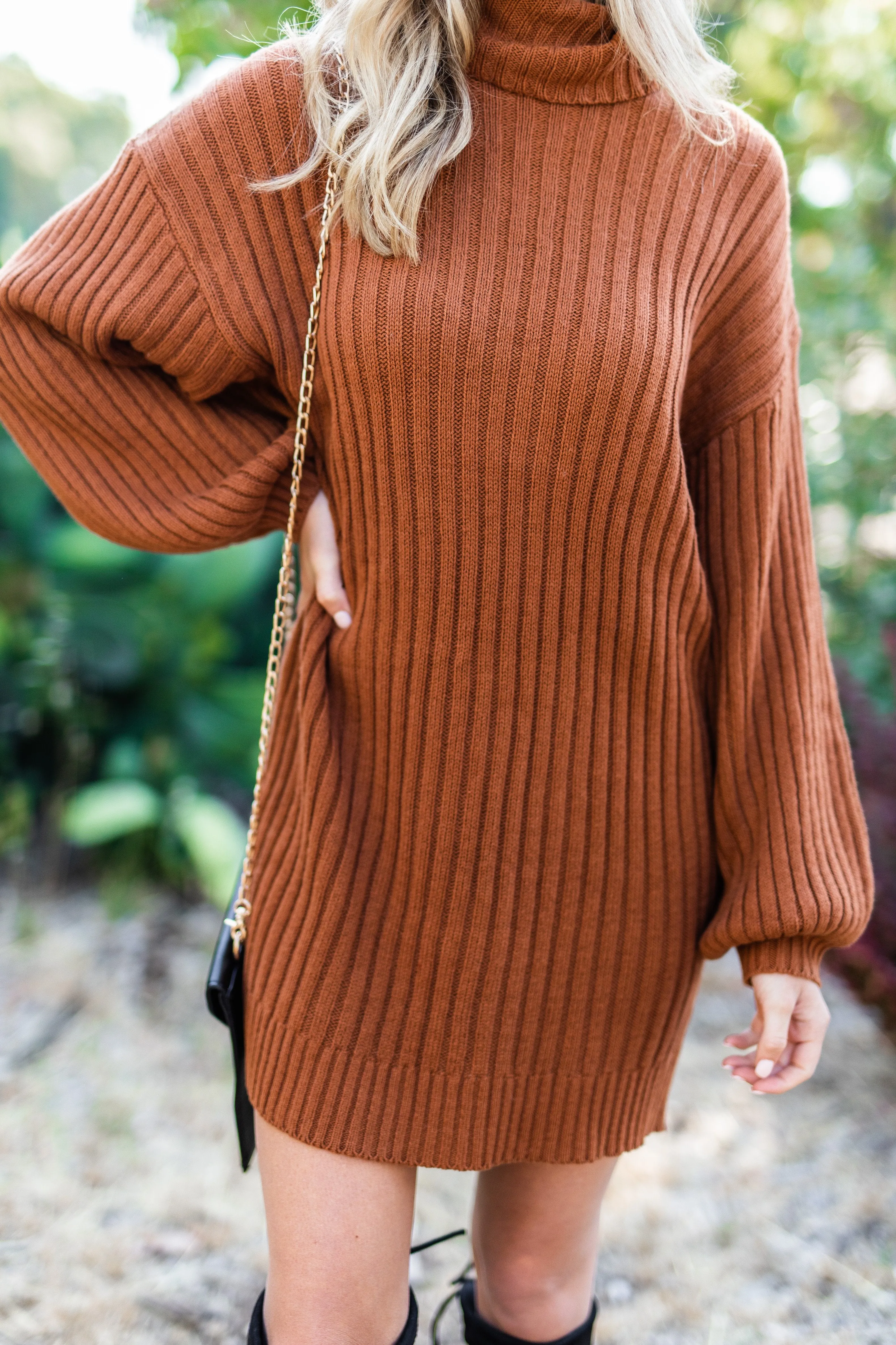 Fall Into You Cognac Brown Sweater Dress