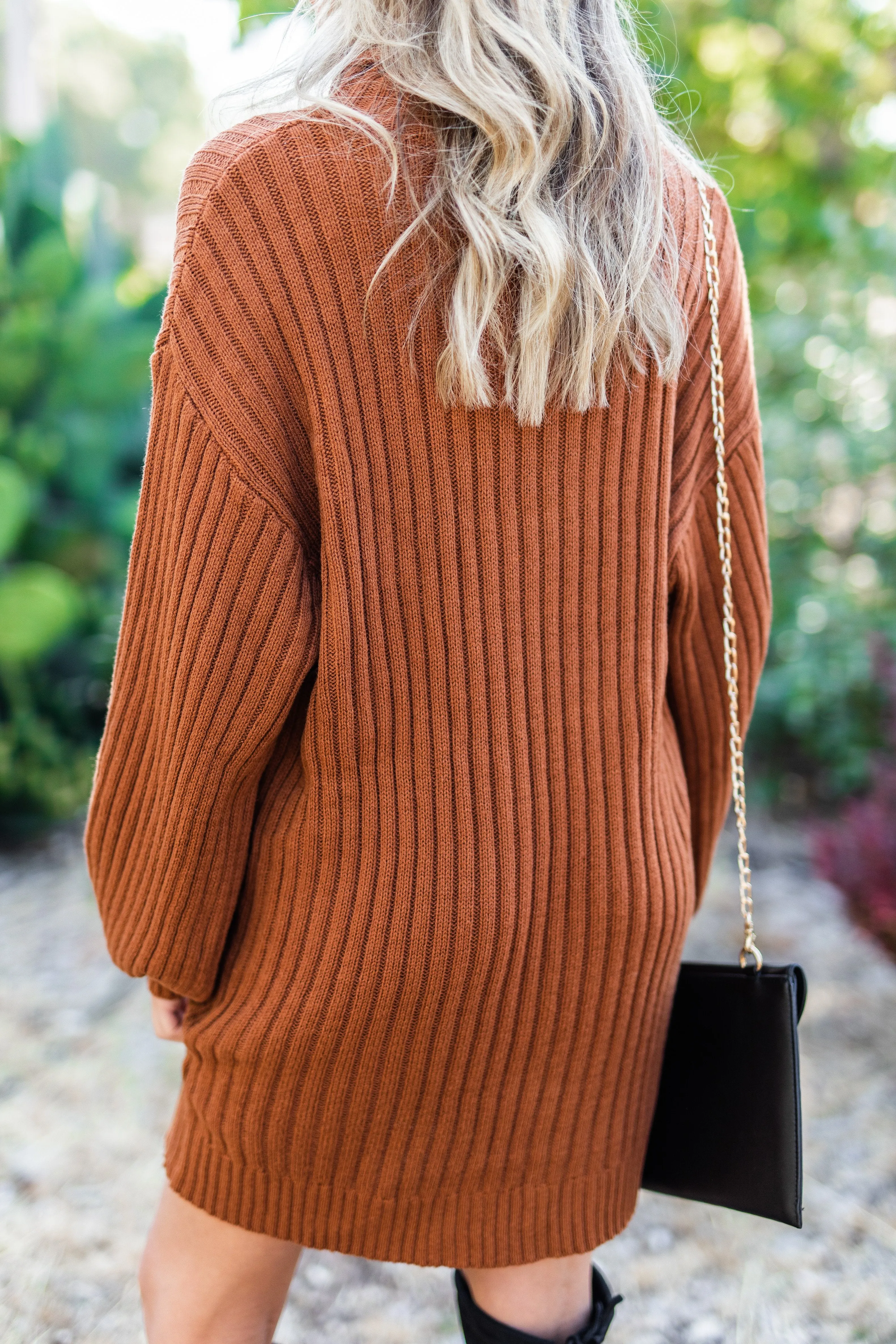 Fall Into You Cognac Brown Sweater Dress