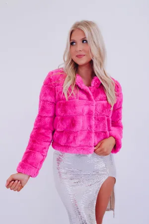 Faux Fur Cropped Jacket - Pink