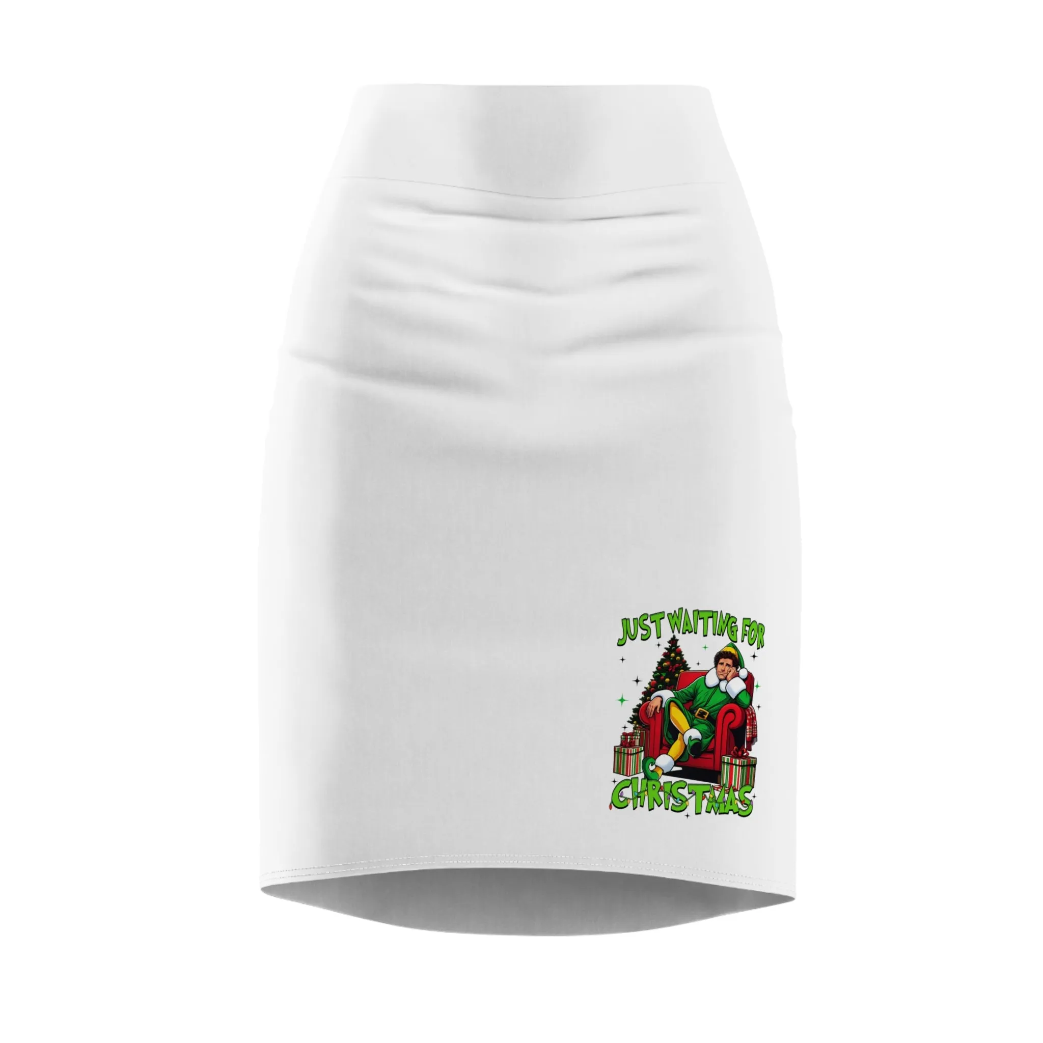 Festive Women's Pencil Skirt - 'Just Waiting for Christmas' Design