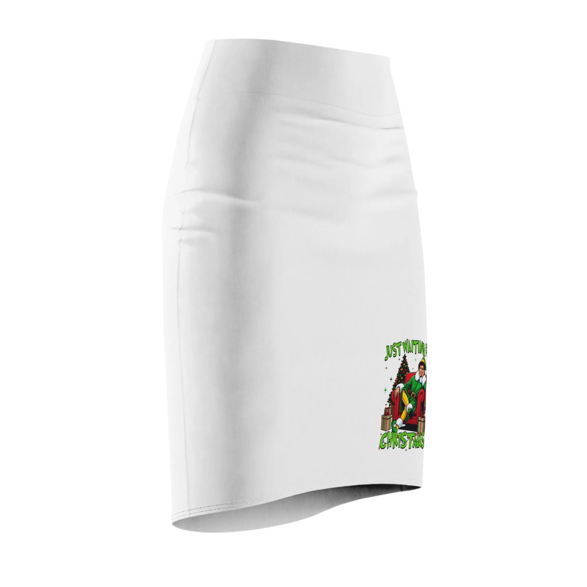 Festive Women's Pencil Skirt - 'Just Waiting for Christmas' Design