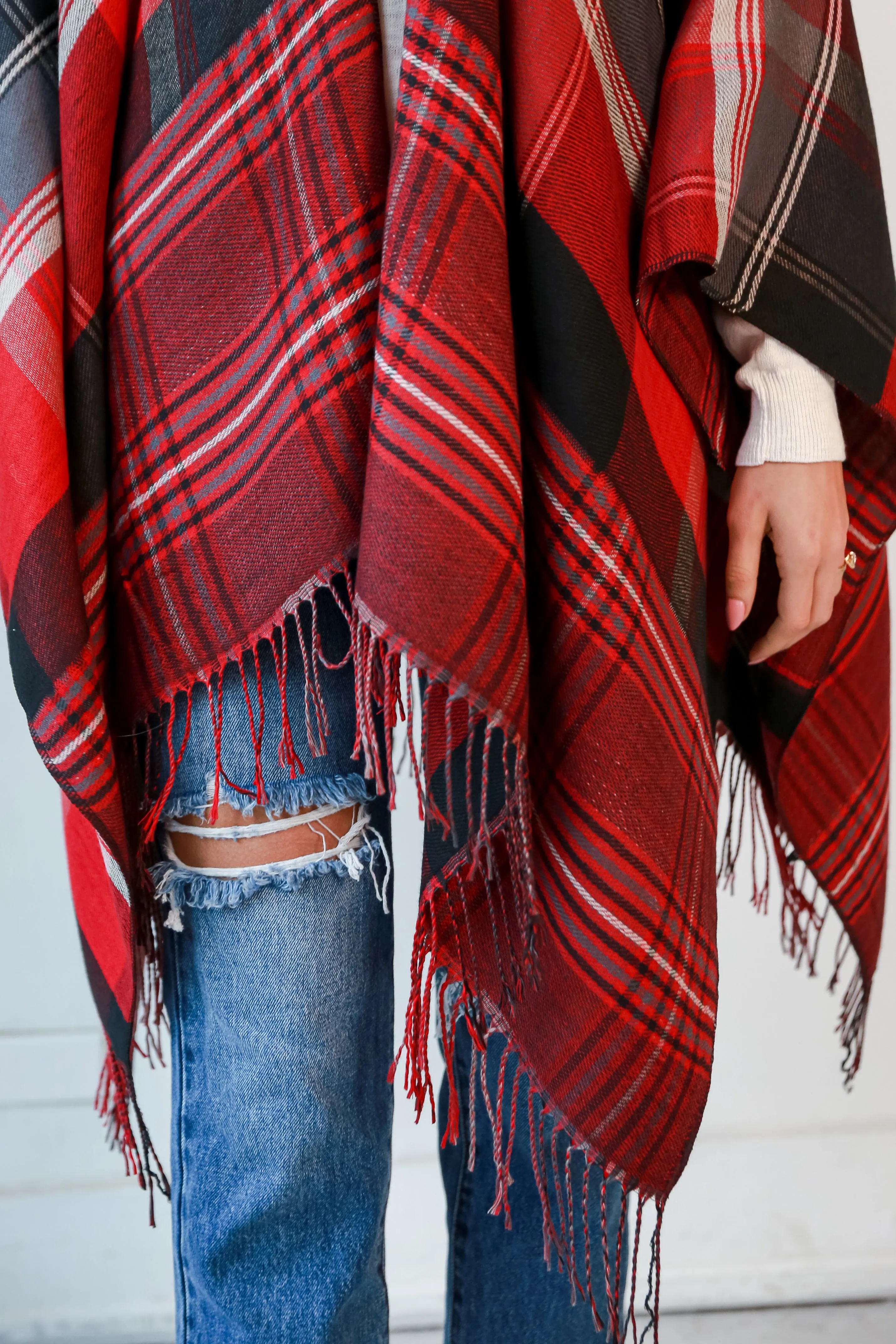 FINAL SALE - Perfect Warmth Red Plaid Fringe Shawl - DOORBUSTER