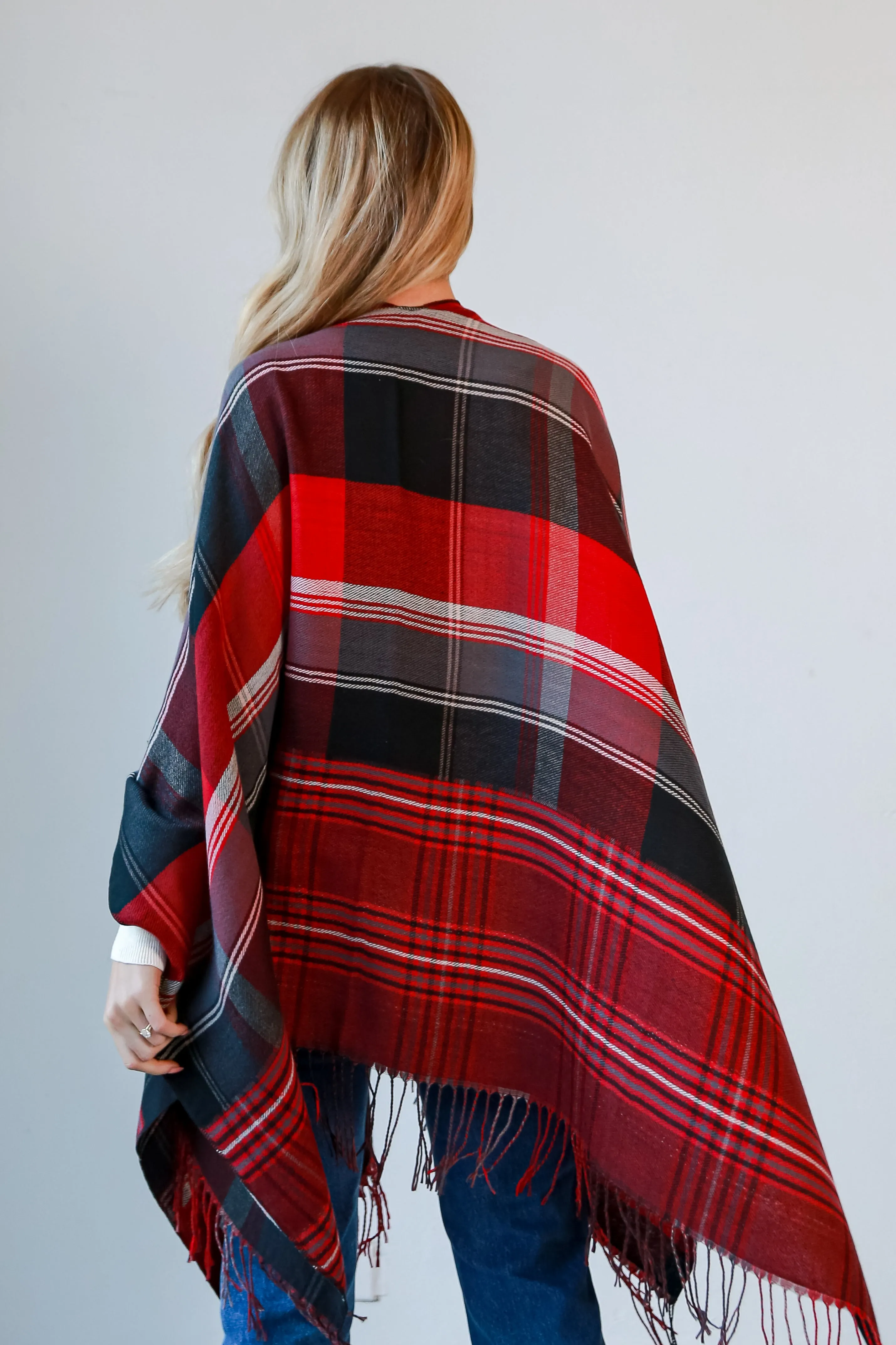 FINAL SALE - Perfect Warmth Red Plaid Fringe Shawl - DOORBUSTER