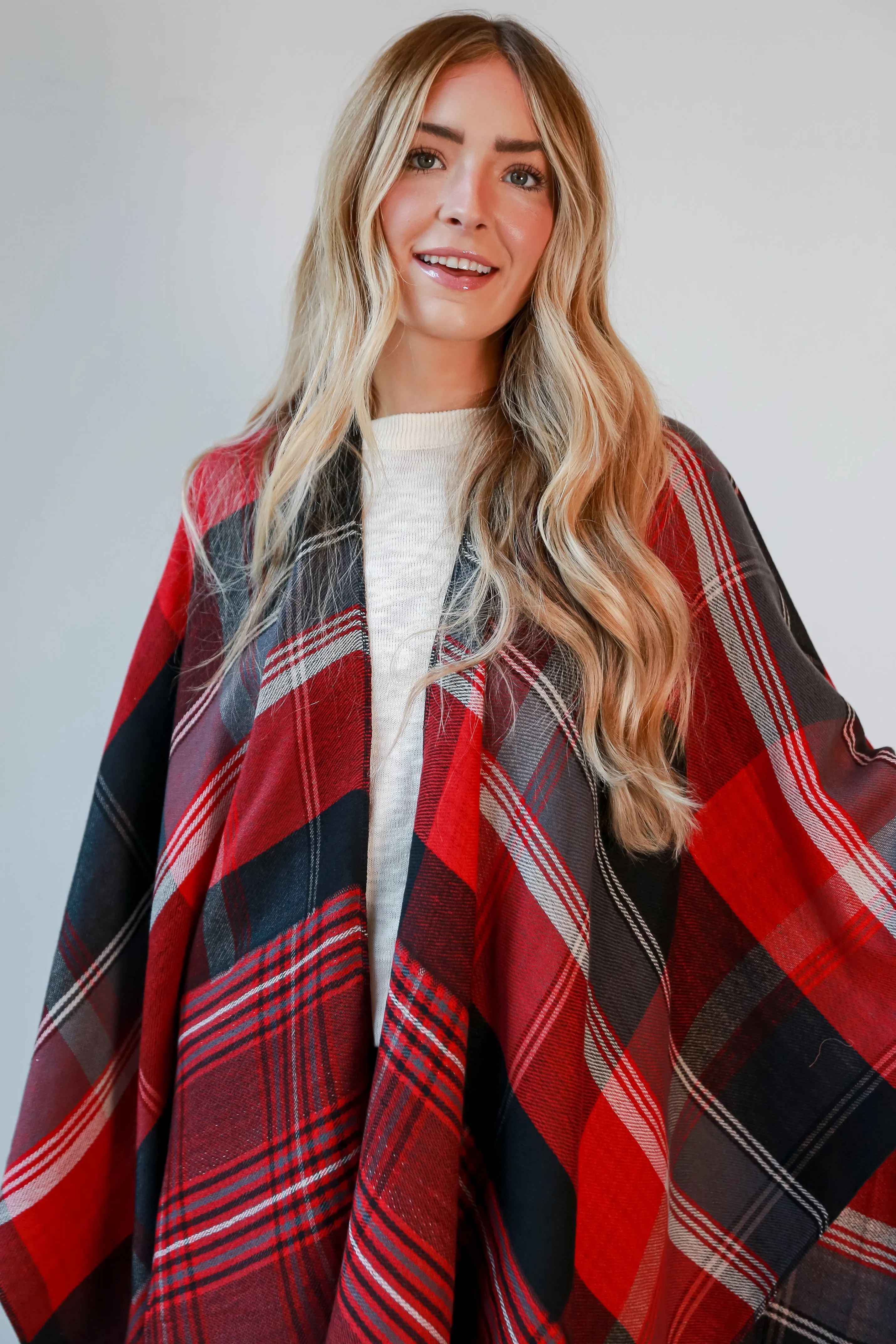 FINAL SALE - Perfect Warmth Red Plaid Fringe Shawl - DOORBUSTER