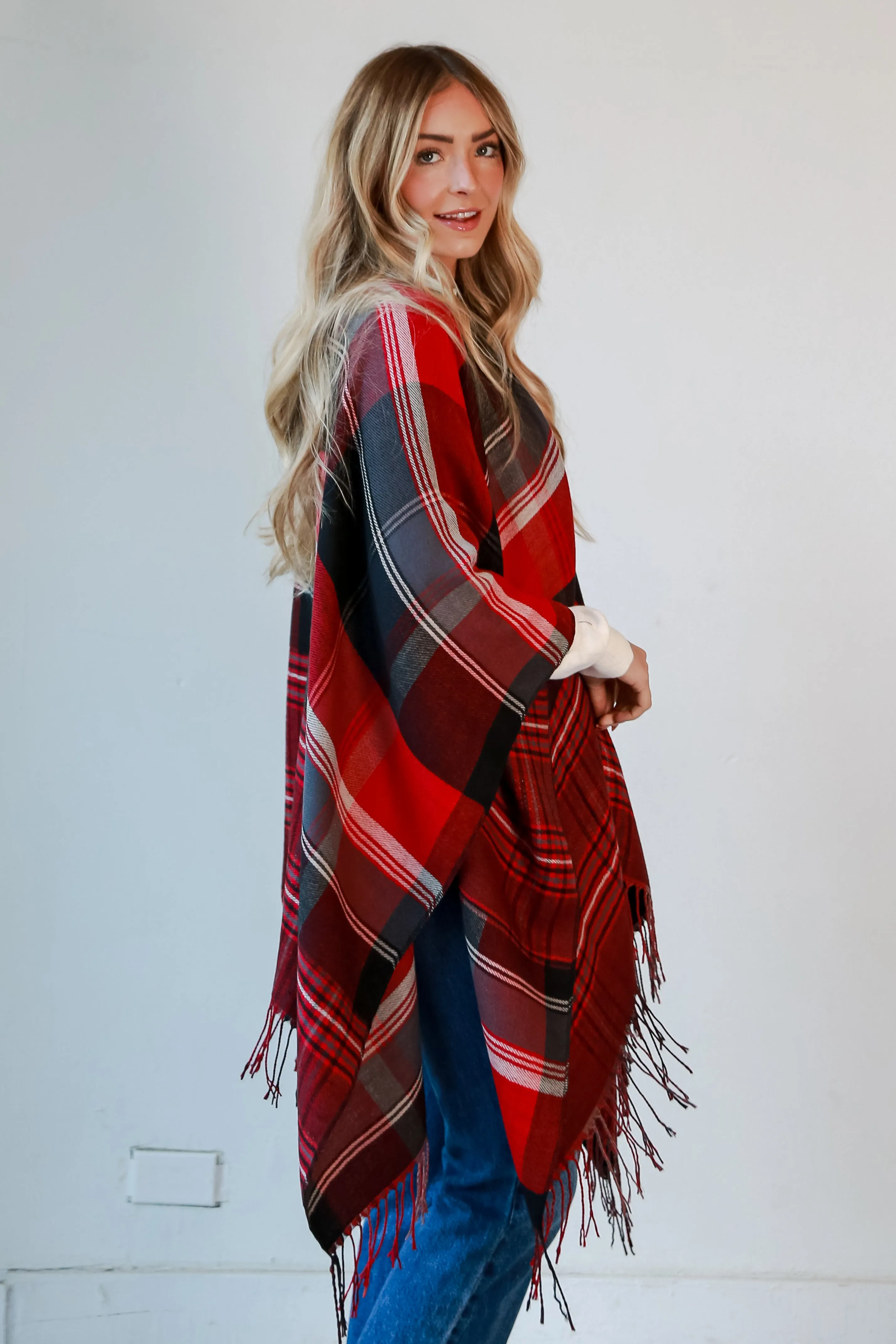 FINAL SALE - Perfect Warmth Red Plaid Fringe Shawl - DOORBUSTER