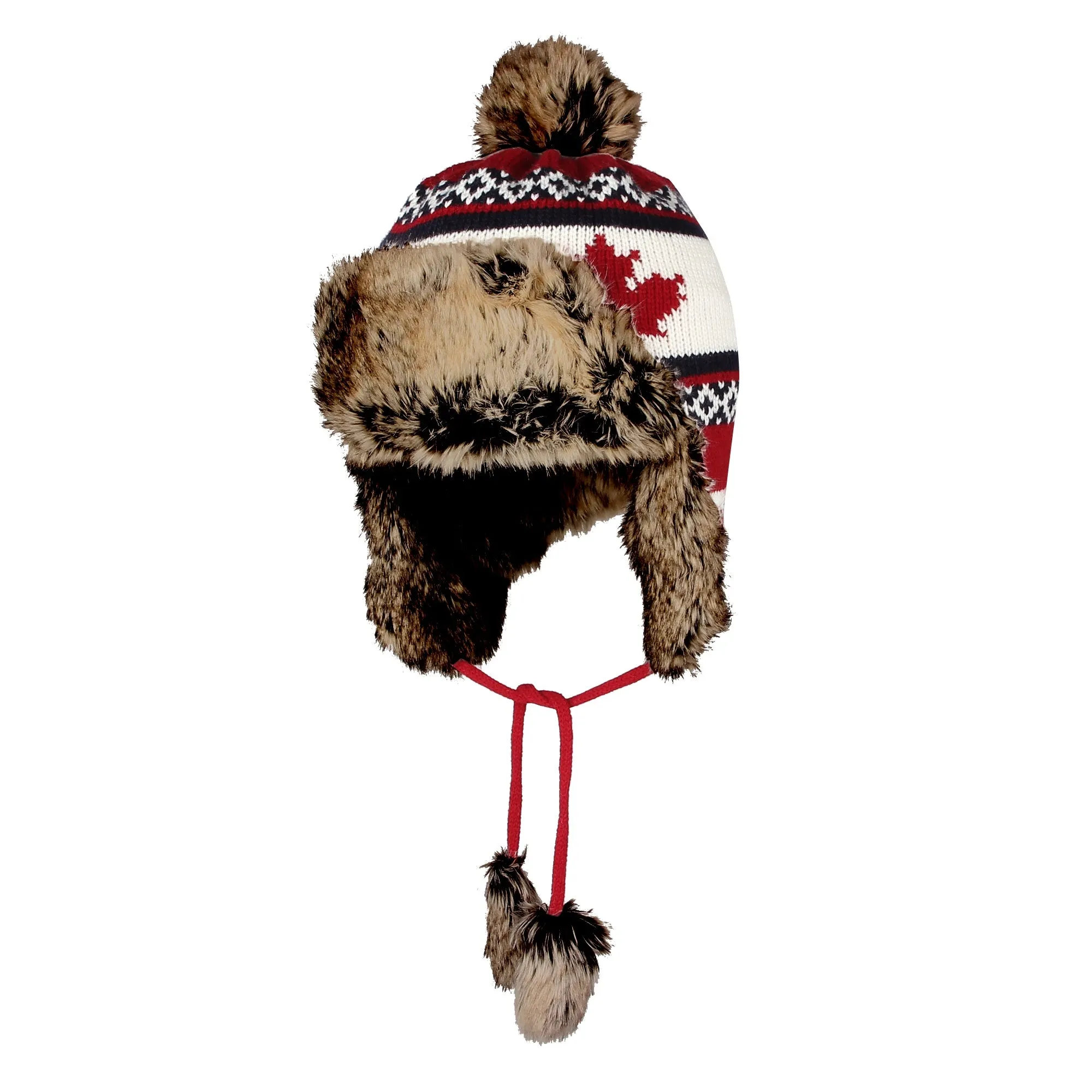 Fleece Maple Fair Isle Knit Beanie Hat Earflaps Cap FZ70021