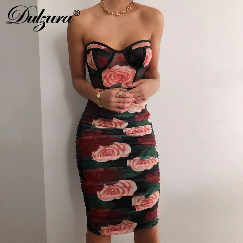 Floral Print Women Mini Dress Bodysuit or Crop Top