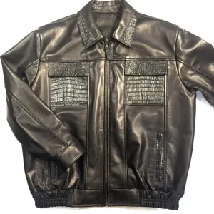 G-Gator Black Alligator Bomber Jacket