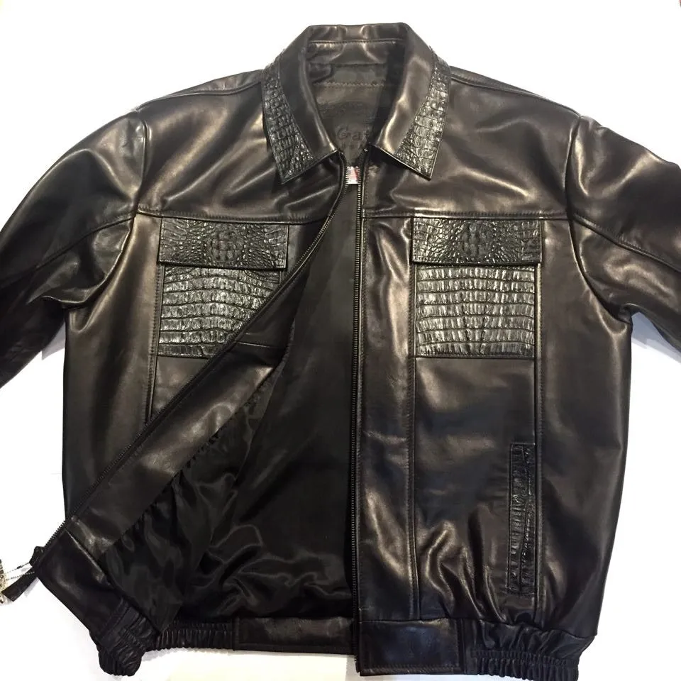 G-Gator Black Alligator Bomber Jacket