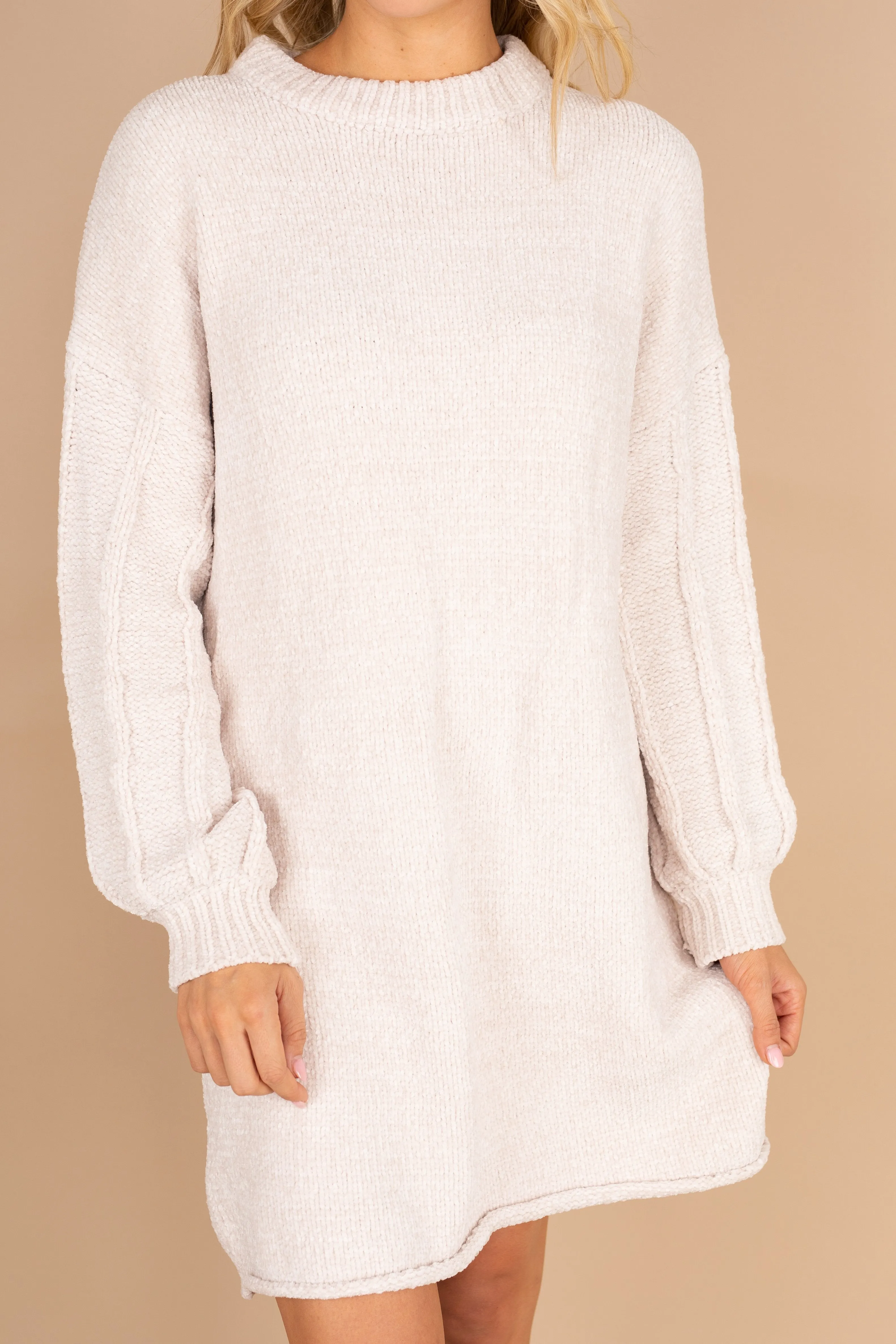 Get Some Clarity Bone White Chenille Sweater Dress