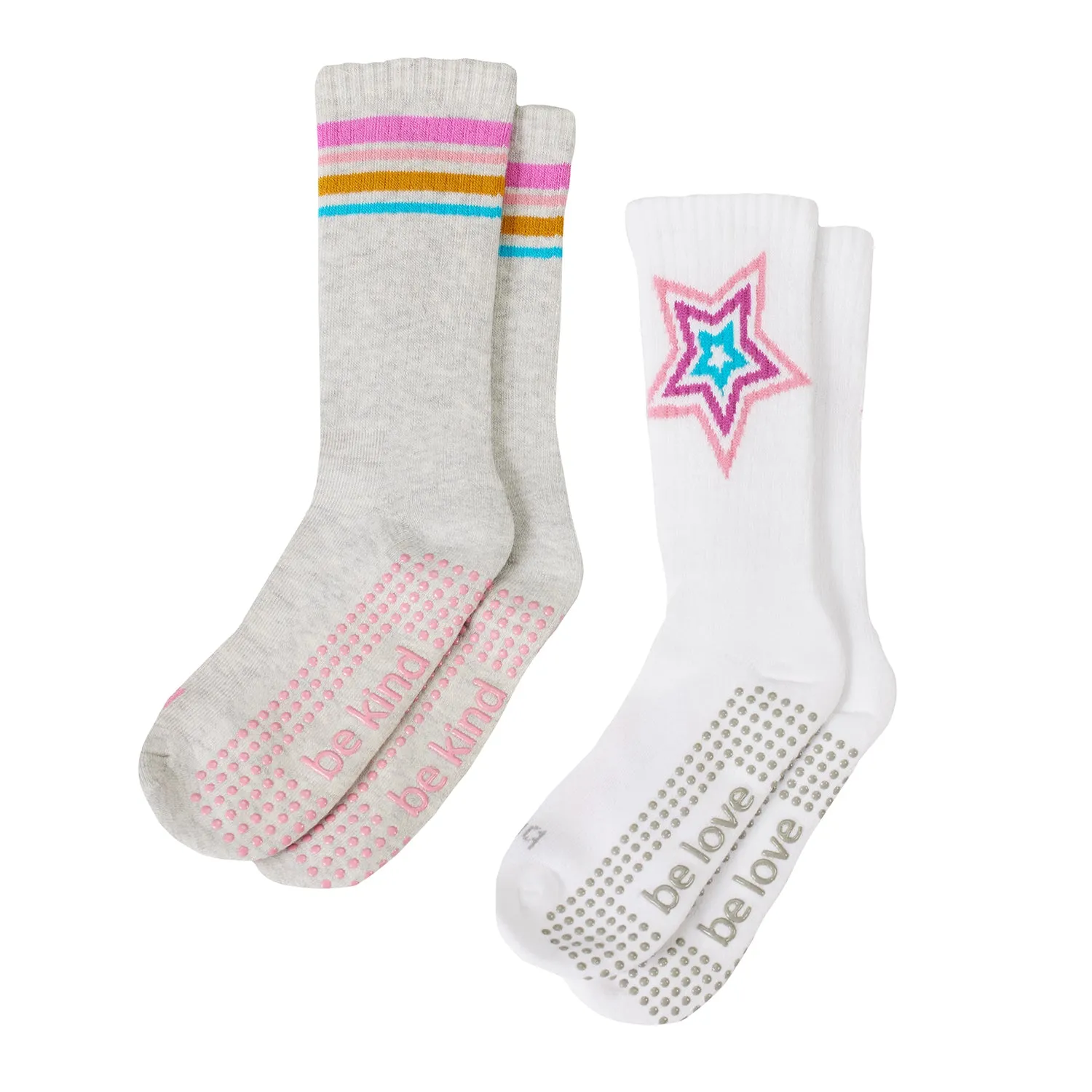 Girls 2 Pack Grip Crew Socks 4T-6T (Kiki)