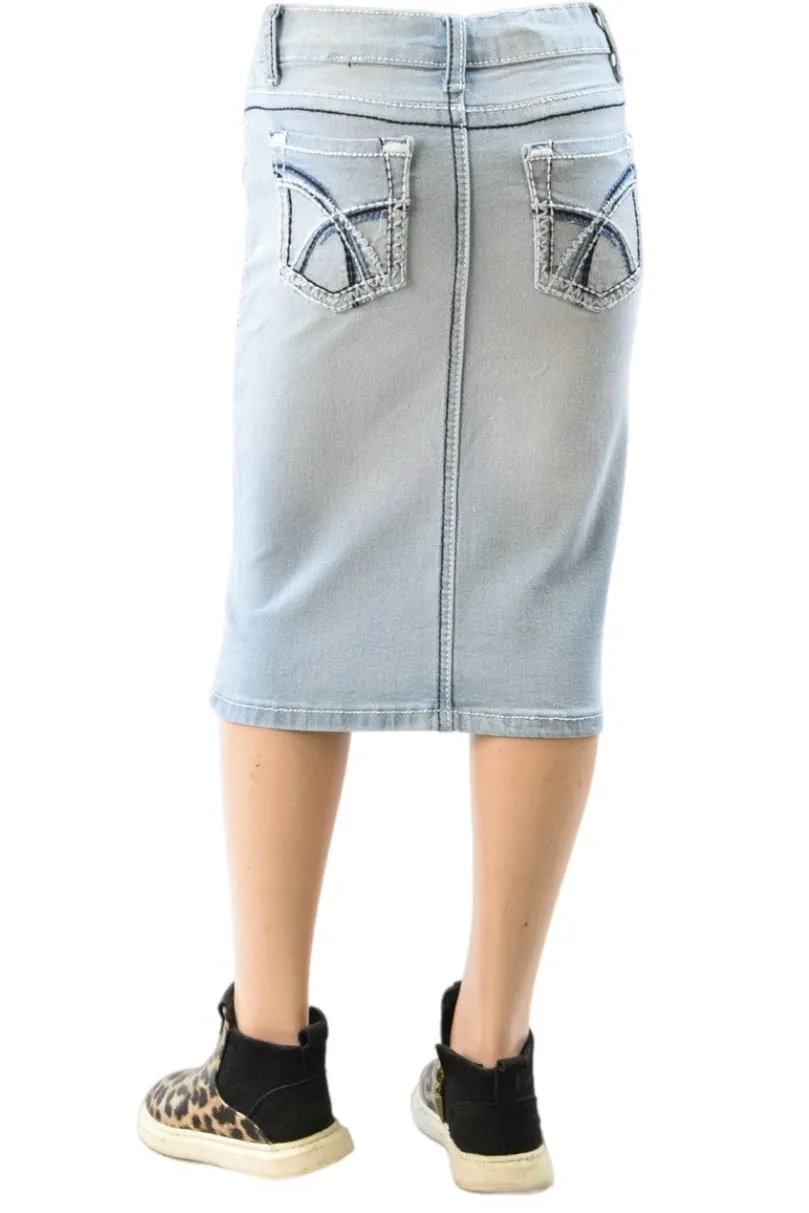 Girls Pencil Denim Skirt in Light Indigo Style 79153