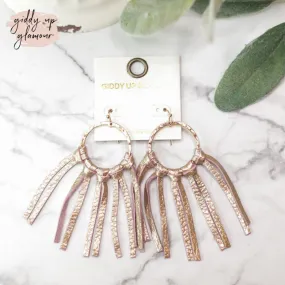 Gold Hoop Earrings with Leather Tassels in Blush Gold