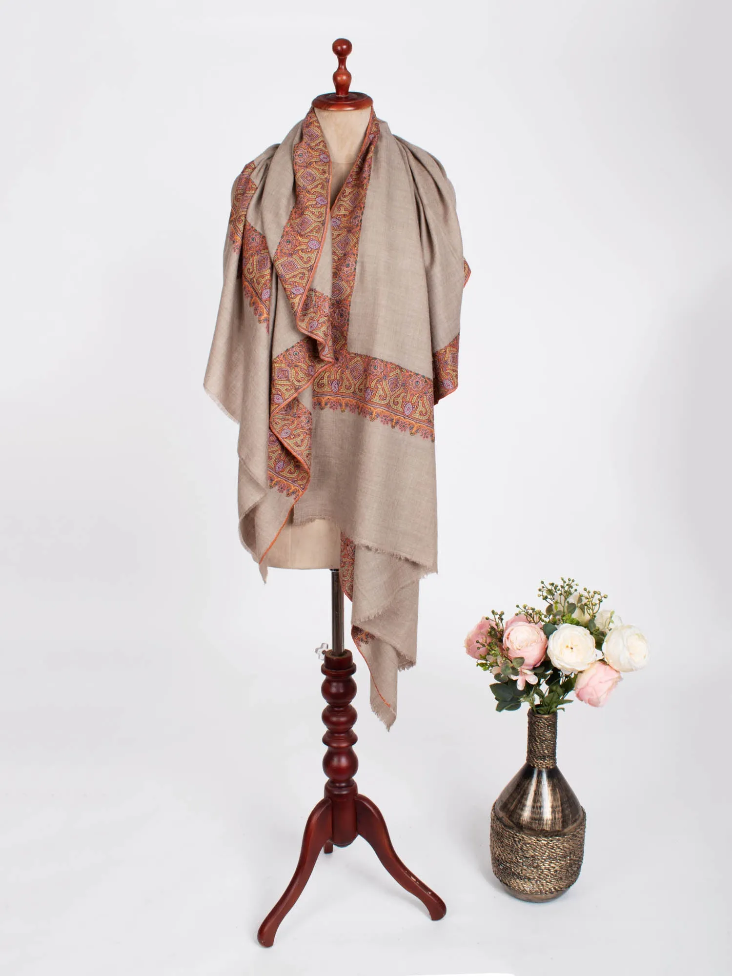 Gray Daur Dar Embroidered Formal Pashmina Shawl