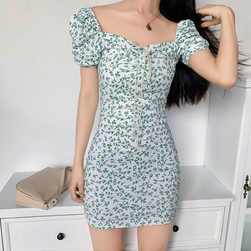 Green Floral Mini Dress