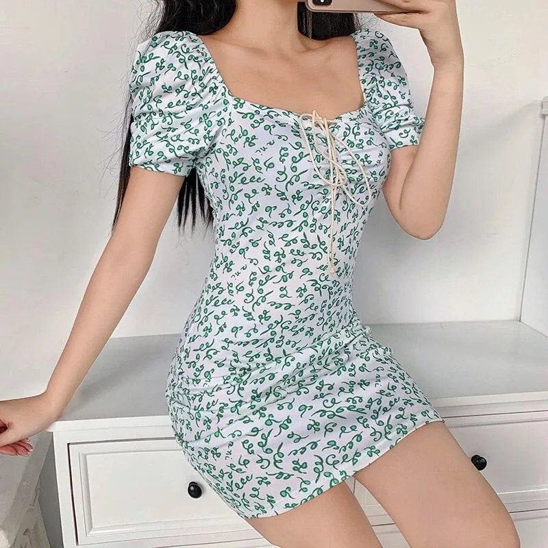 Green Floral Mini Dress