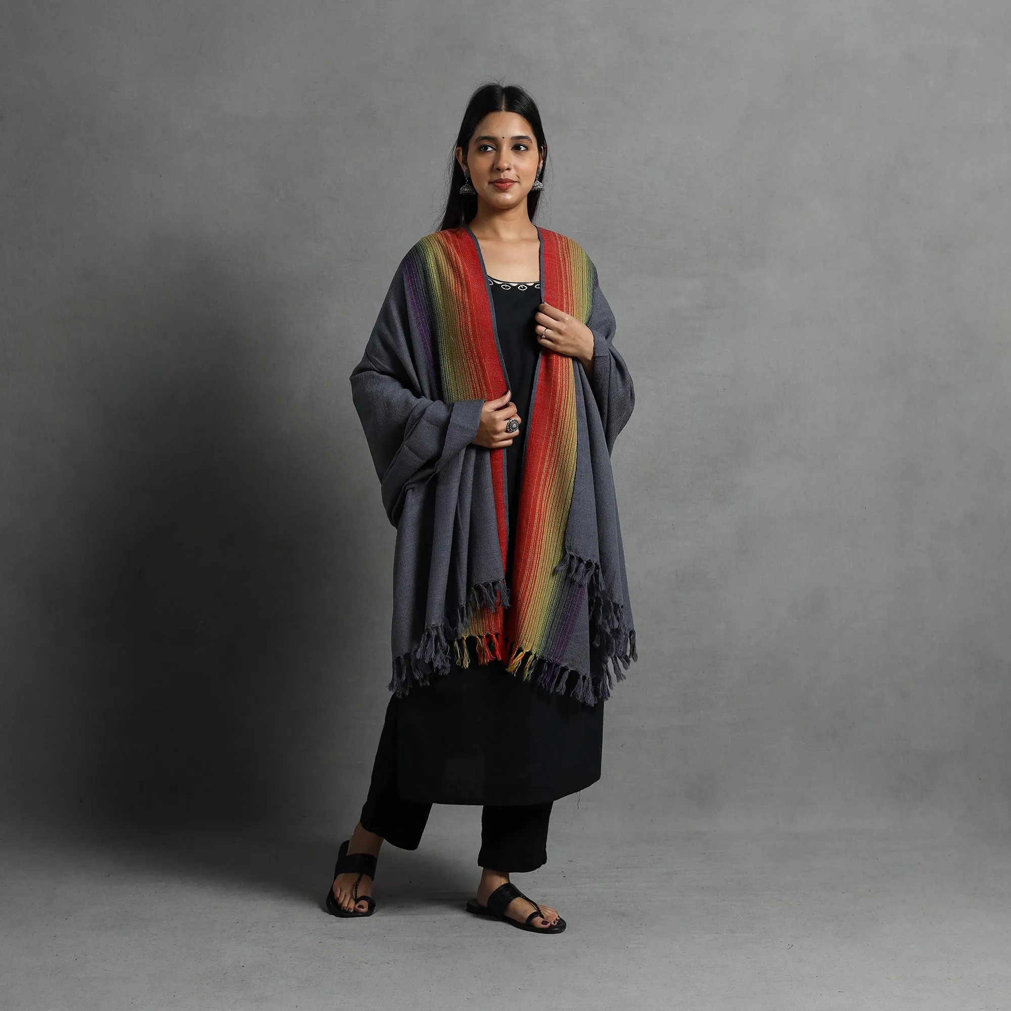 Grey - Kumaun Handwoven Pure Merino Wool Shawl for Women 121