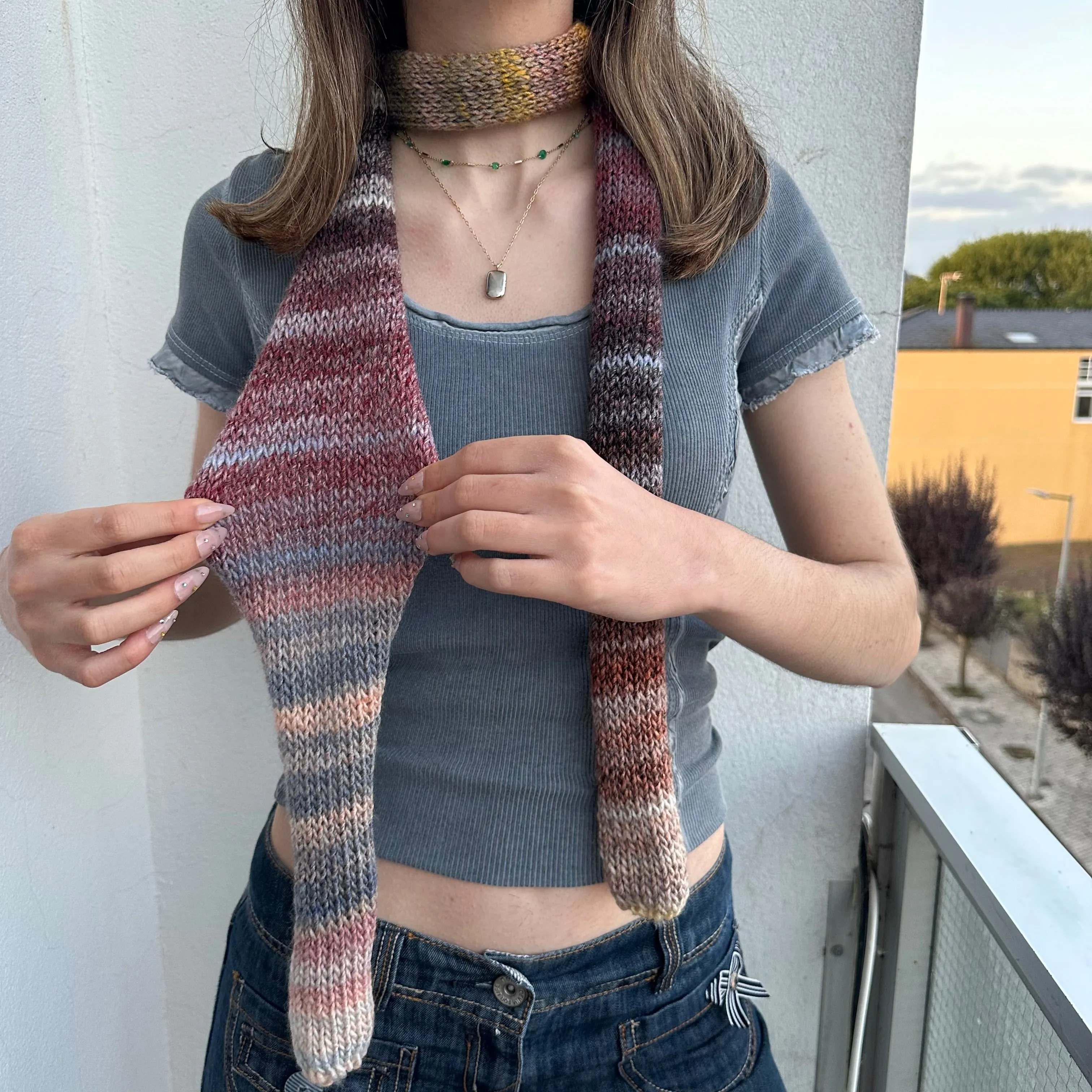 Handmade Aurora knitted ombré skinny scarf