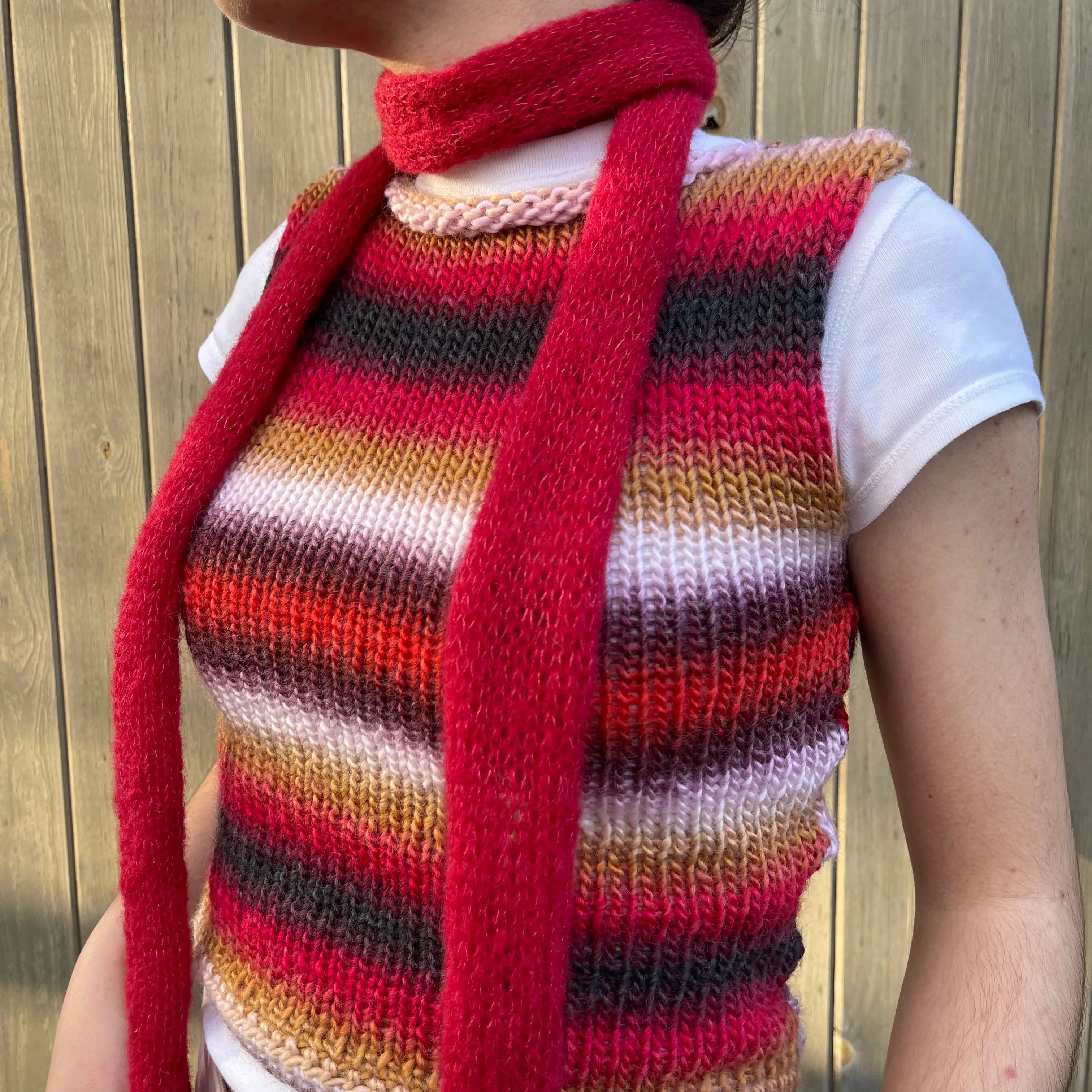 Handmade knitted mohair skinny scarf in red