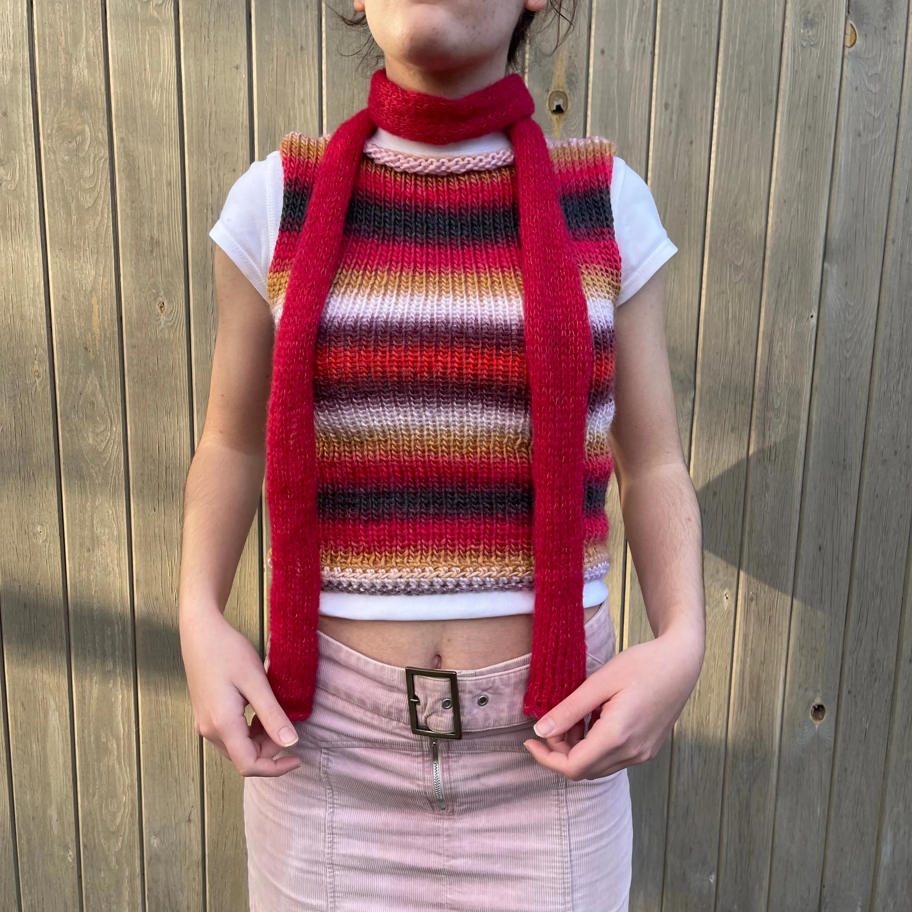 Handmade knitted mohair skinny scarf in red