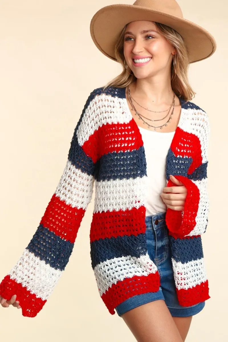 Haptics Patriotic Stripe Long Sleeve Cardigan