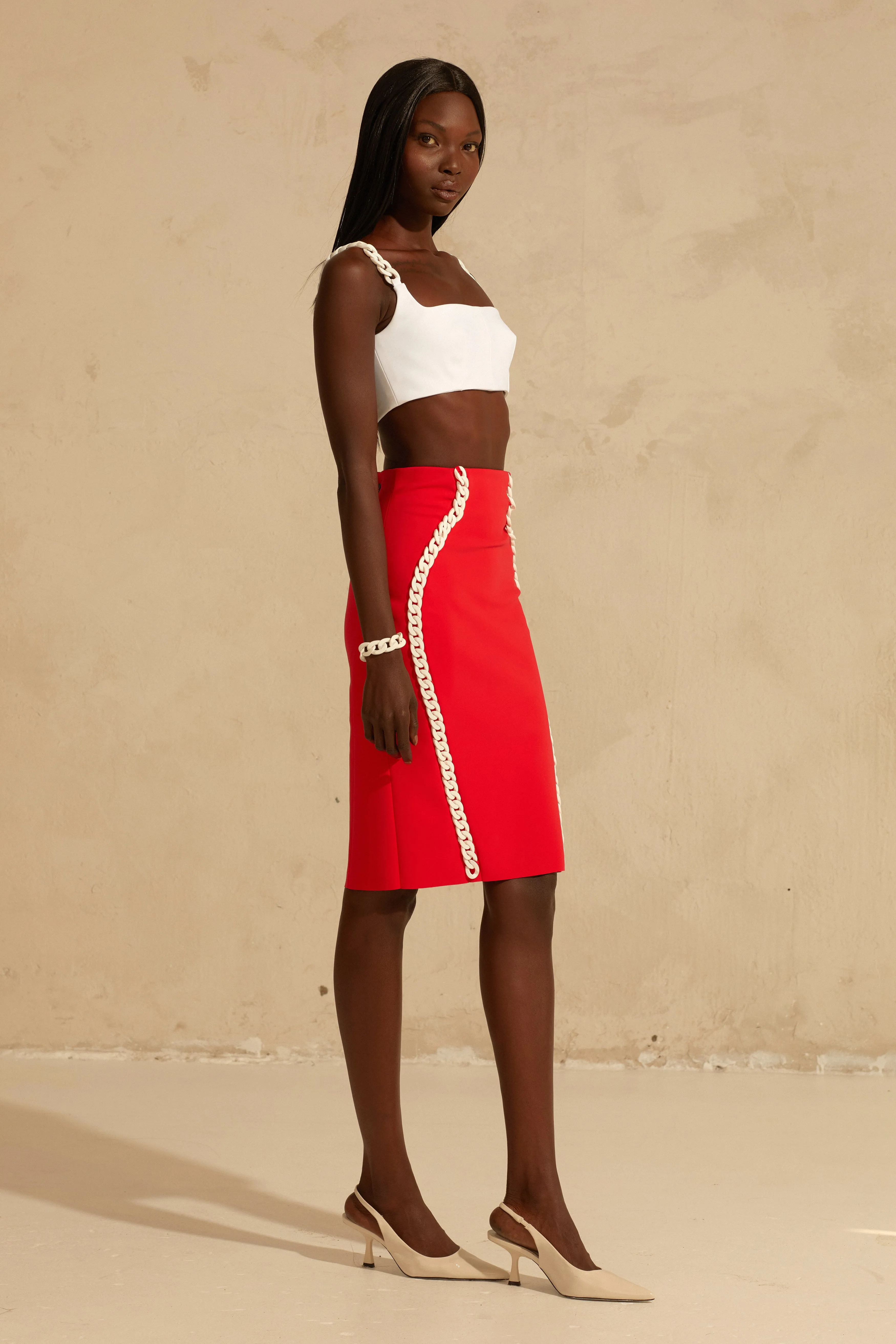 High-Waist Pencil Skirt with Chain Outlines