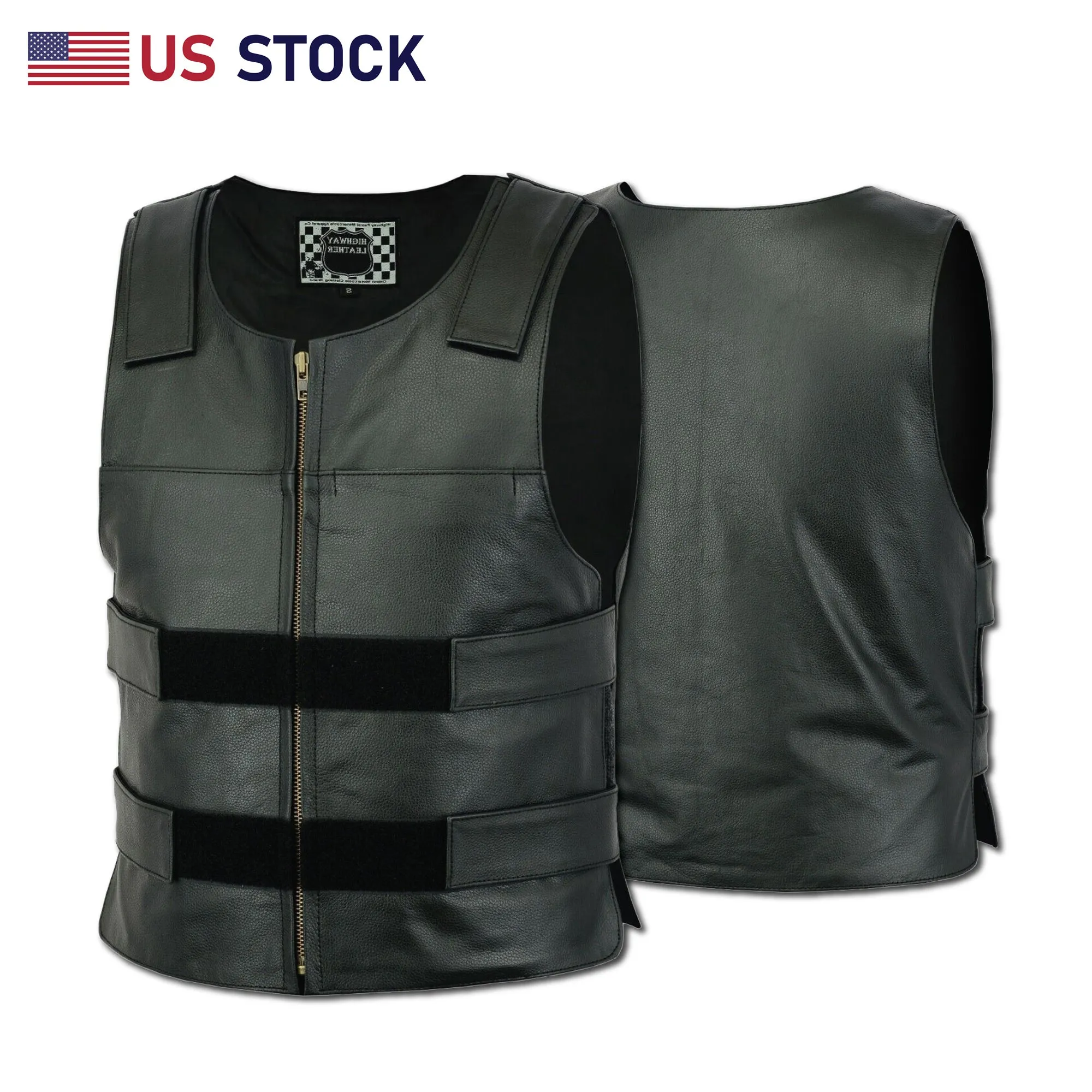 HL11643Black Men Bullet Proof style Leather Motorcycle Vest for bikers Club Tactical Vest