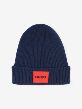 Hugo Kids Knitted Beanie Hat in Blue