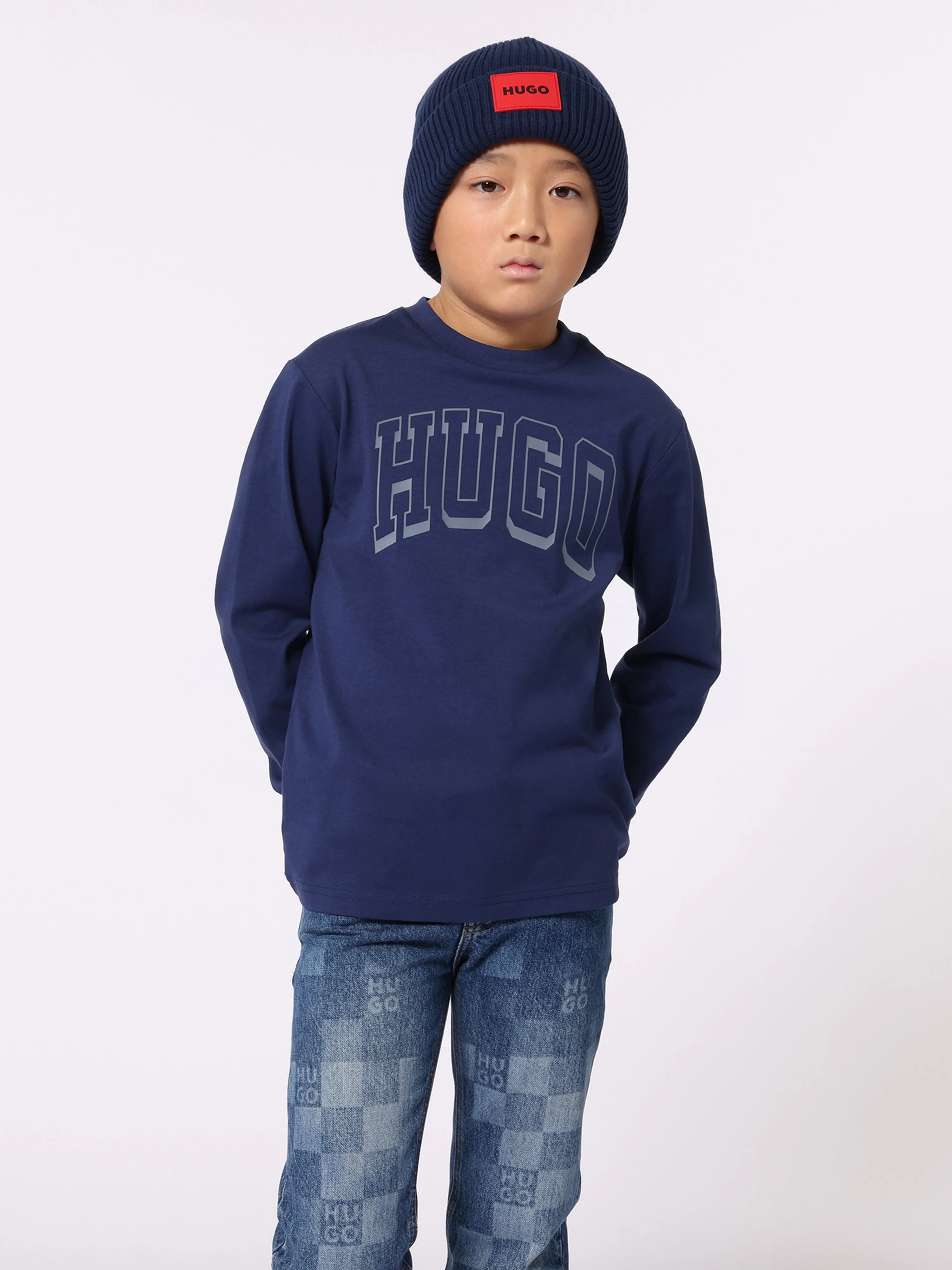 Hugo Kids Knitted Beanie Hat in Blue