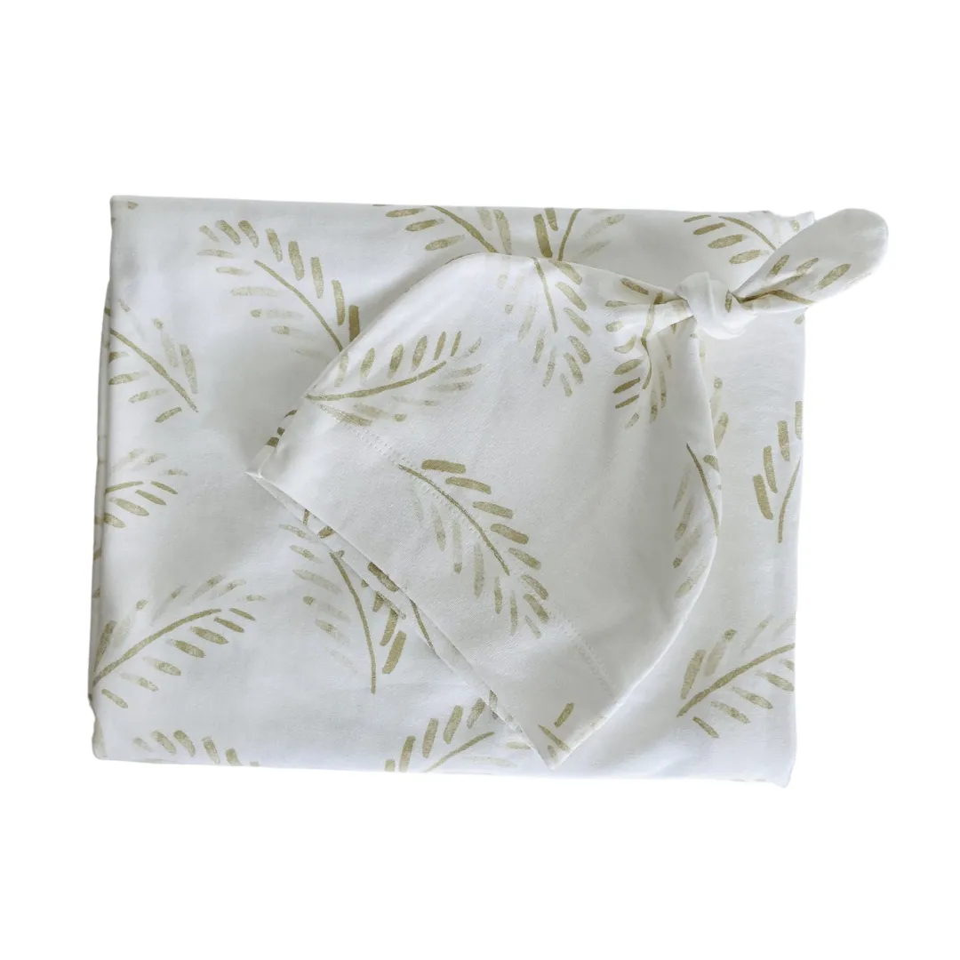 Jersey Swaddle & Beanie - Gold Fern