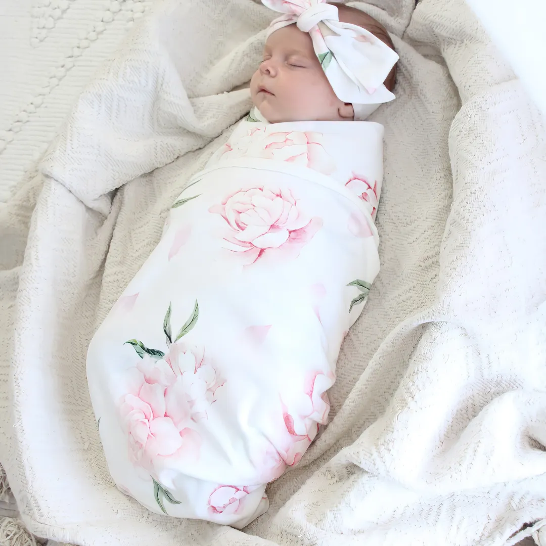 Jersey Swaddle & Beanie - Pretty Peony