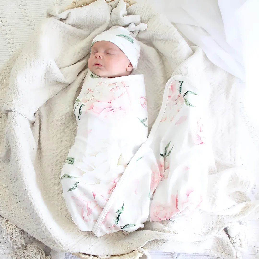 Jersey Swaddle & Beanie - Pretty Peony