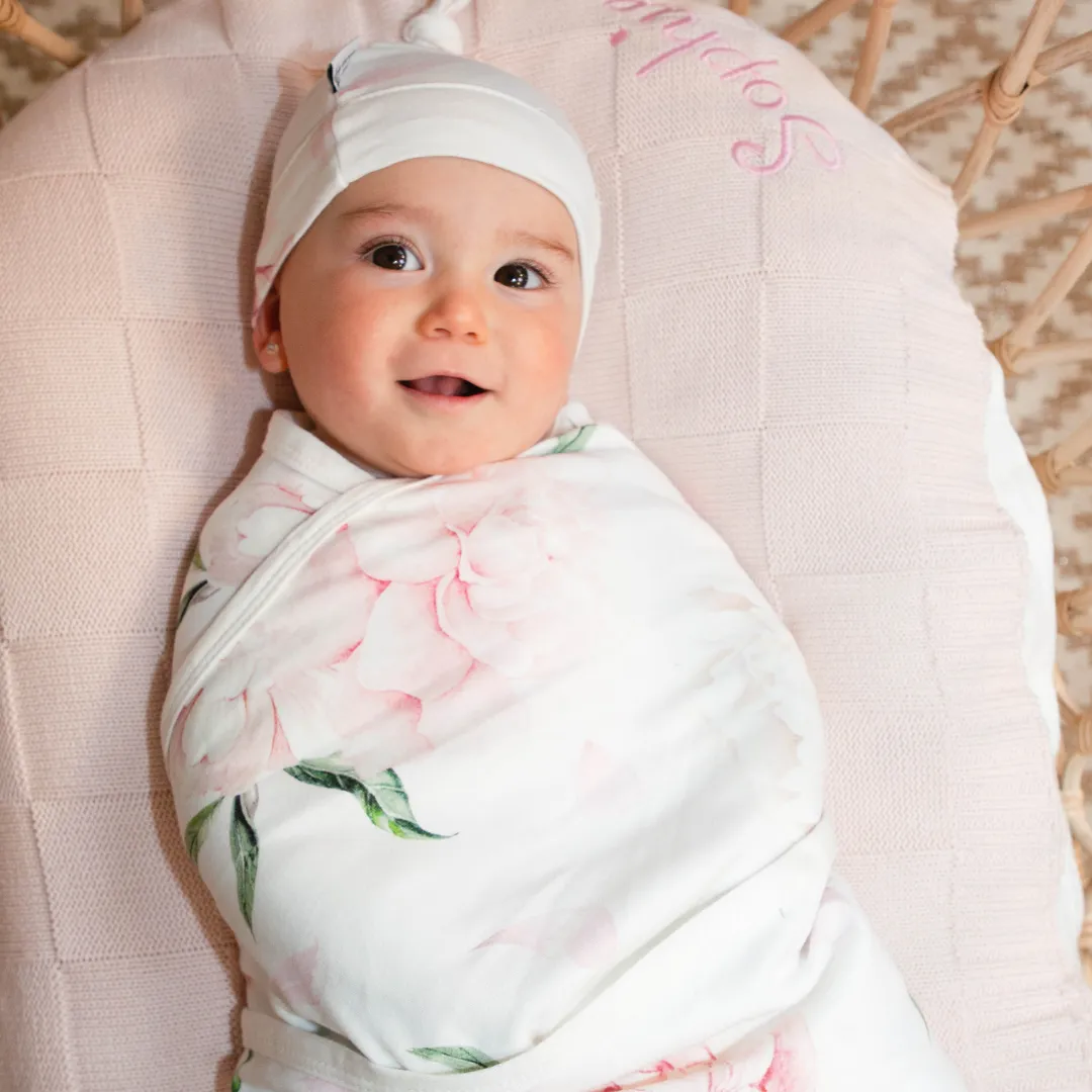 Jersey Swaddle & Beanie - Pretty Peony