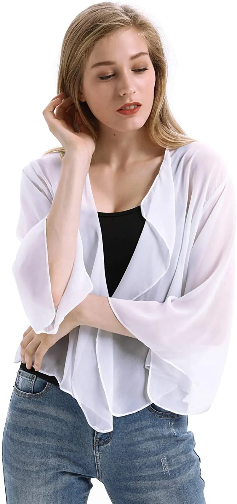 Kate Kasin Women Summer Cardigans Chiffon Loose Kimono Cardigan Capes Bolero Shrug