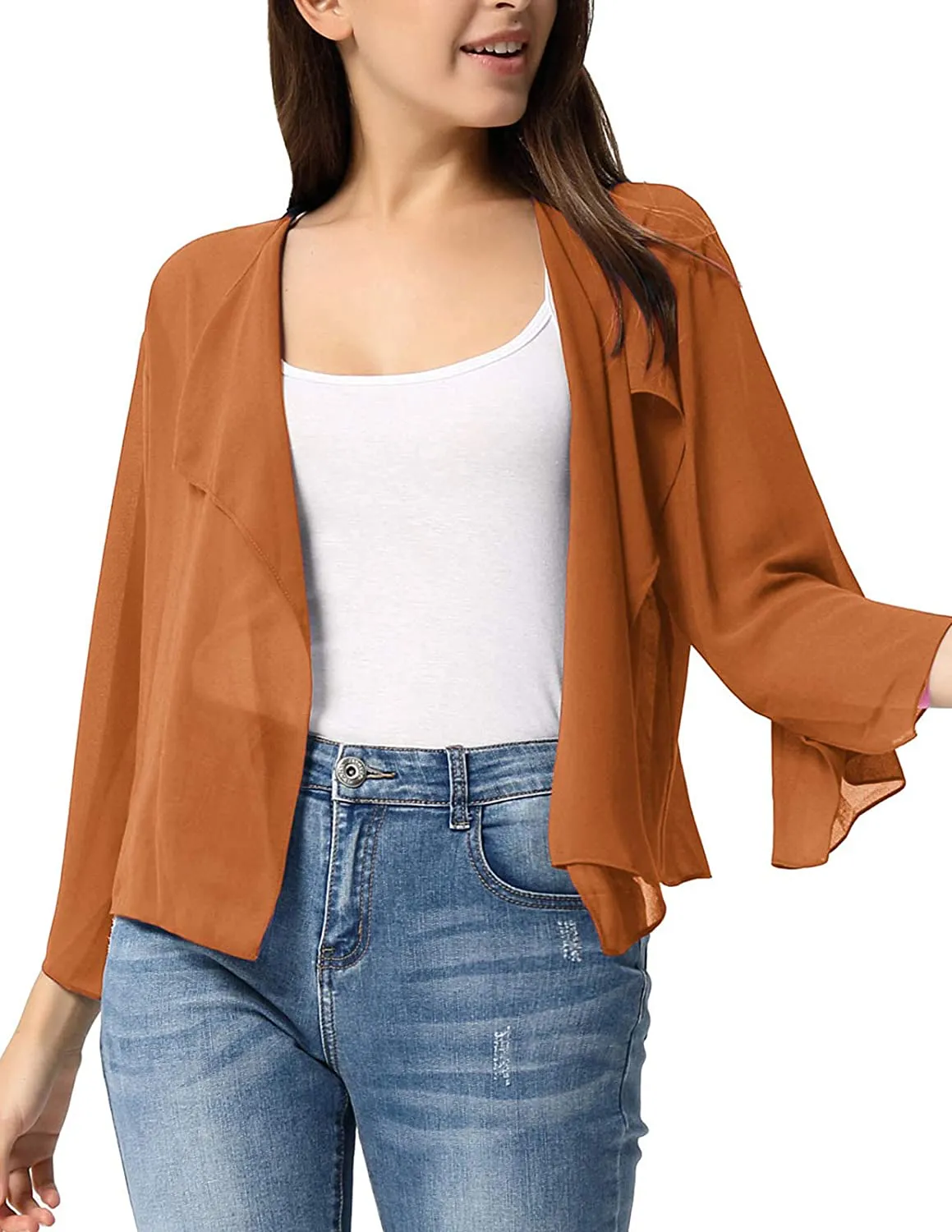 Kate Kasin Women Summer Cardigans Chiffon Loose Kimono Cardigan Capes Bolero Shrug