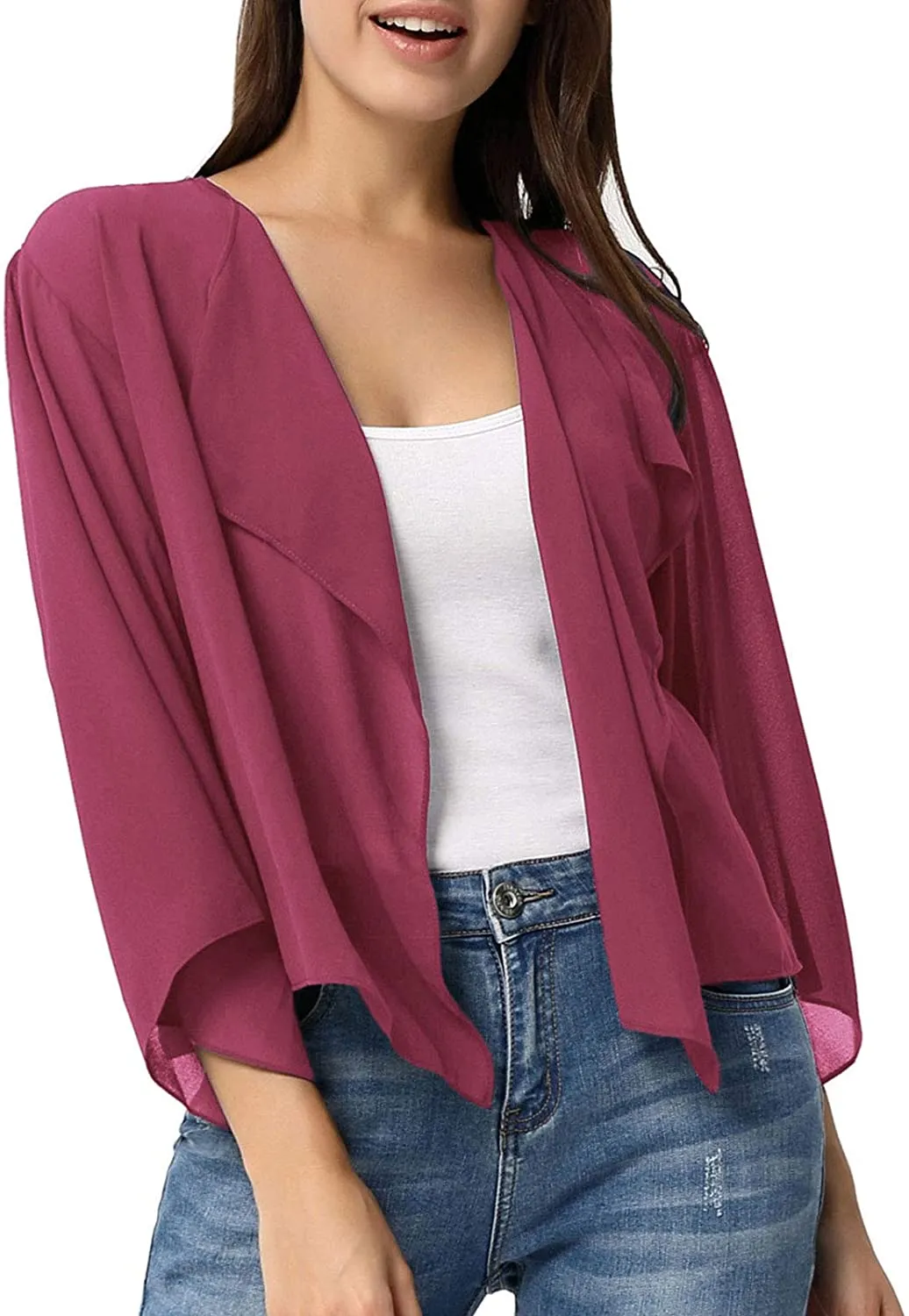 Kate Kasin Women Summer Cardigans Chiffon Loose Kimono Cardigan Capes Bolero Shrug