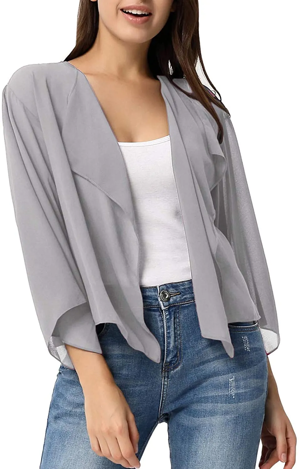 Kate Kasin Women Summer Cardigans Chiffon Loose Kimono Cardigan Capes Bolero Shrug