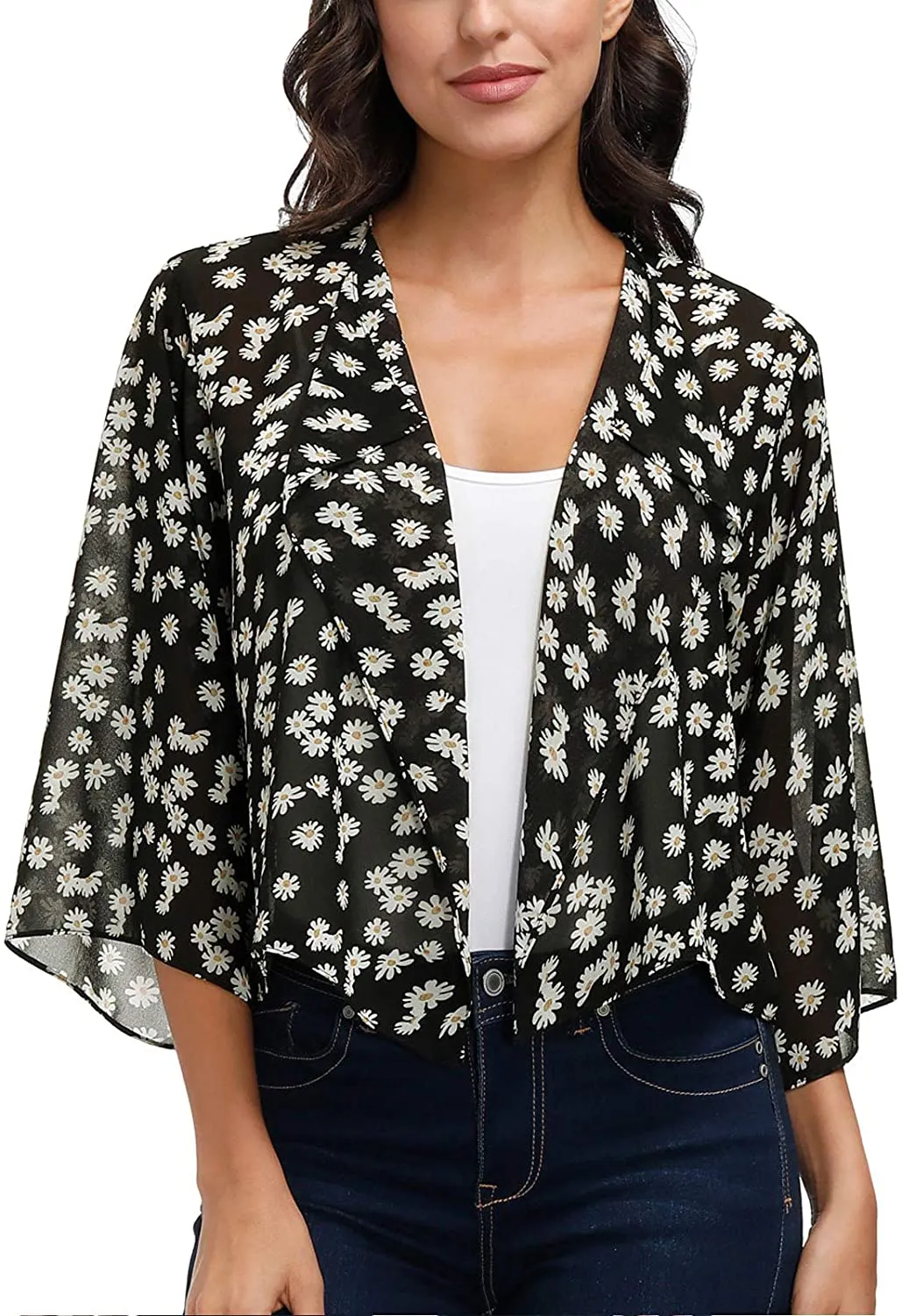 Kate Kasin Women Summer Cardigans Chiffon Loose Kimono Cardigan Capes Bolero Shrug