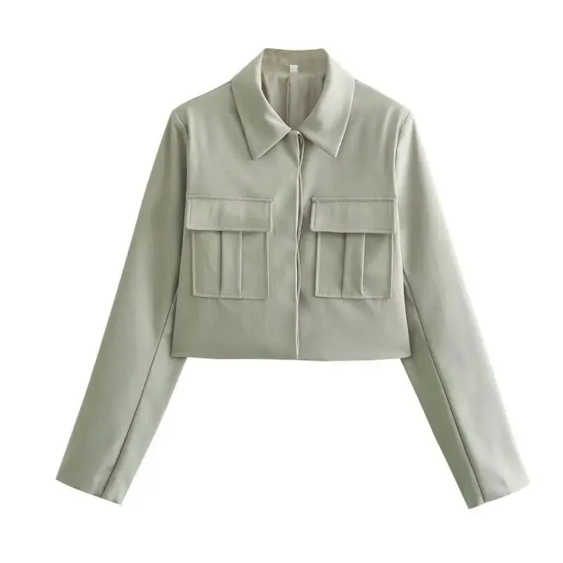 Khaki Cropped Utility Jacket