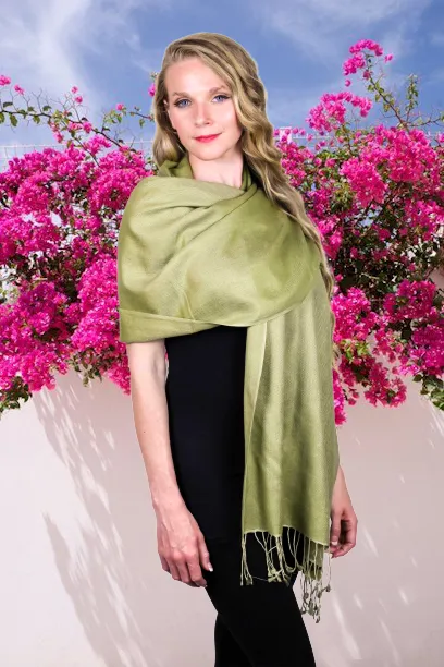 Khaki Pashmina Shawl 70% Cashmere 30% Silk