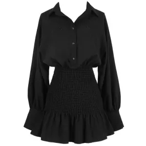 Korean Black Shirt Dress Kpop Fashion Bodycon Wrap Slim Sheath Dresses Designer Long Sleeve Outfits Autumn Streetwear