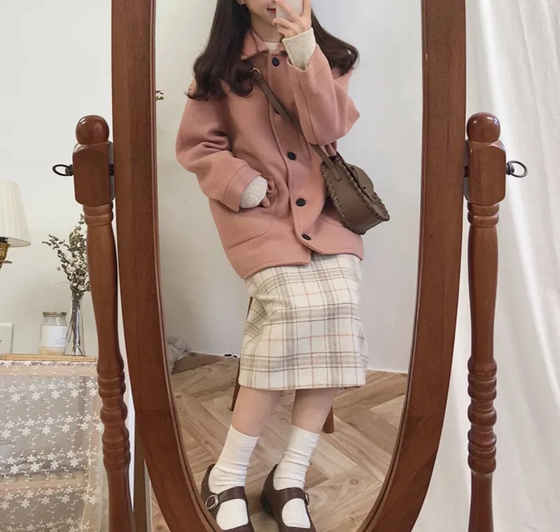 [Korean Style] Almond Plaid Pencil Skirt