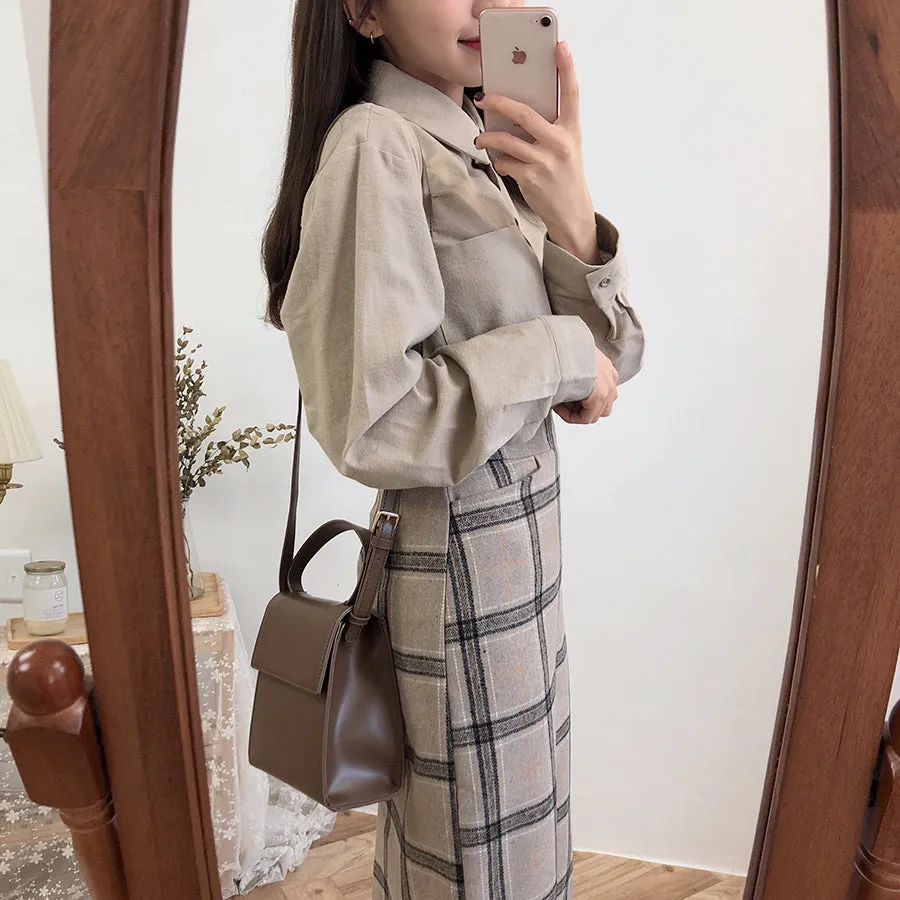 [Korean Style] Almond Plaid Pencil Skirt